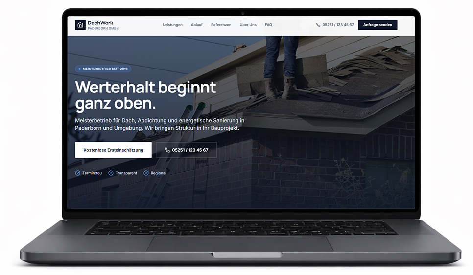 Webdesign Projekt Dachbetrieb Paderborn Mockup