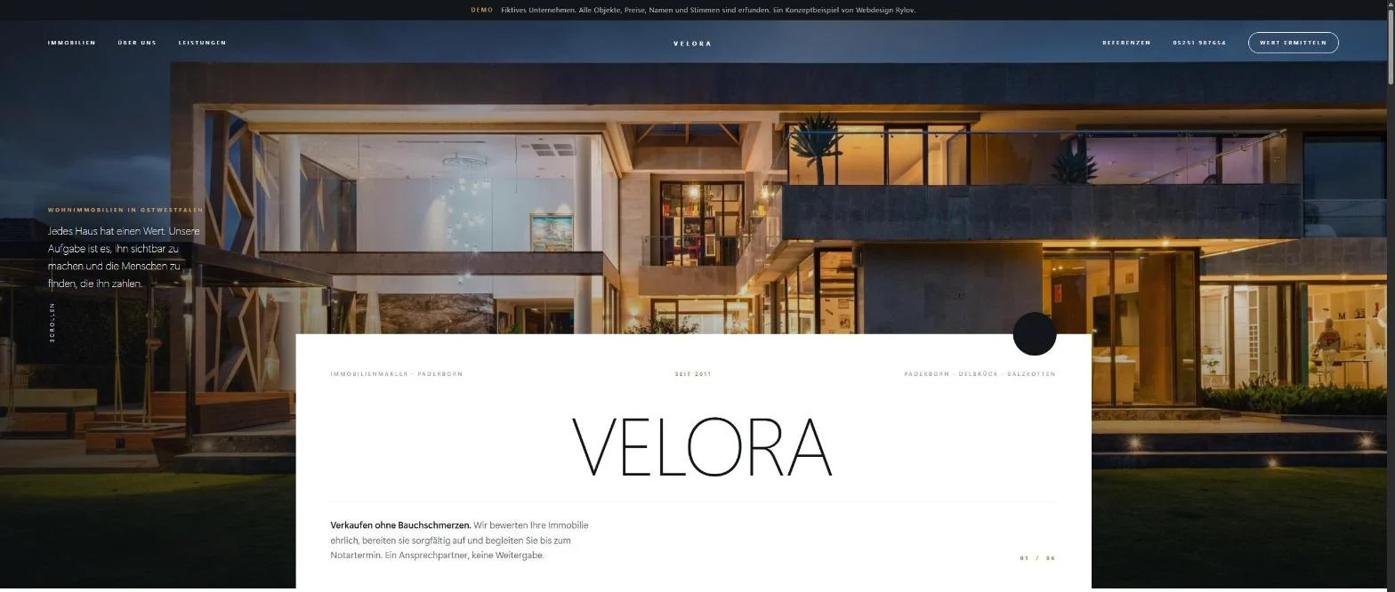 VELORA: Demo-Website für Immobilien